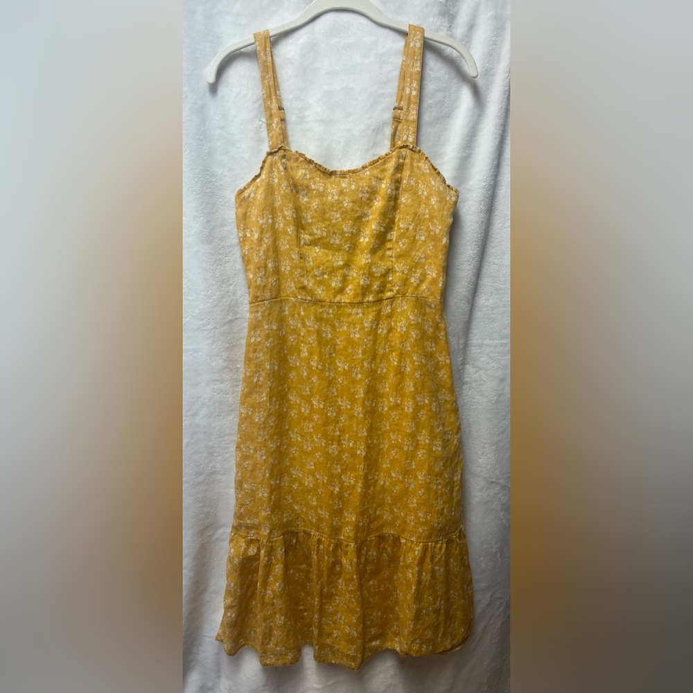 Yellow linen knee length dress size 2